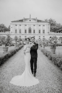 Destination Wedding Maison Mariage Italian  Persian Elegant bride groom Villa ca marcello black and white