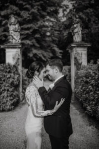 Destination Wedding Maison Mariage Italian Persian Elegant bride groom Villa ca marcello black and white