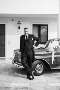 Italian Wedding elegant detail groom car black and white