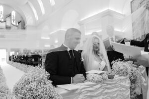 Italian Wedding elegant detail church couple veil black and white