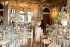 Italian Wedding elegant detail Villa Selvatico tablescape flowers couple