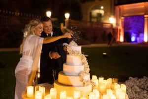 Italian Wedding elegant detail Villa Selvatico night cake setup flowers candles