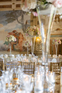 elegante centrotavola matrimonio a Villa Foscarini Rossi