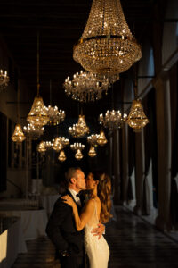 Italian Wedding Villa Foscarini elegant couple chandeliers