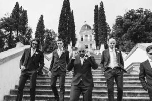 Italian Wedding Villa Selvatico elegant groom groomsman black and white